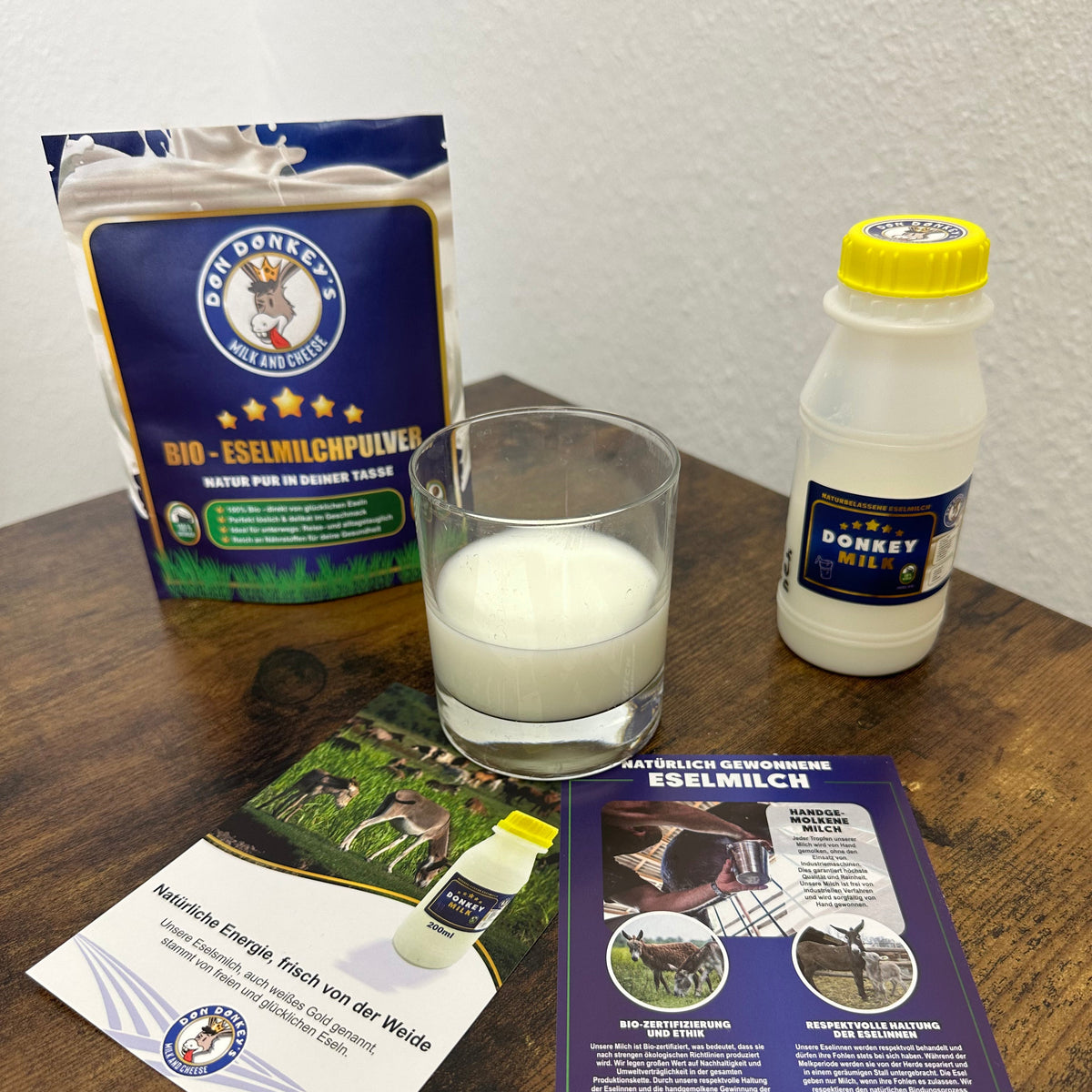 Frische Eselsmilch von DON DONKEY’S® im Glas