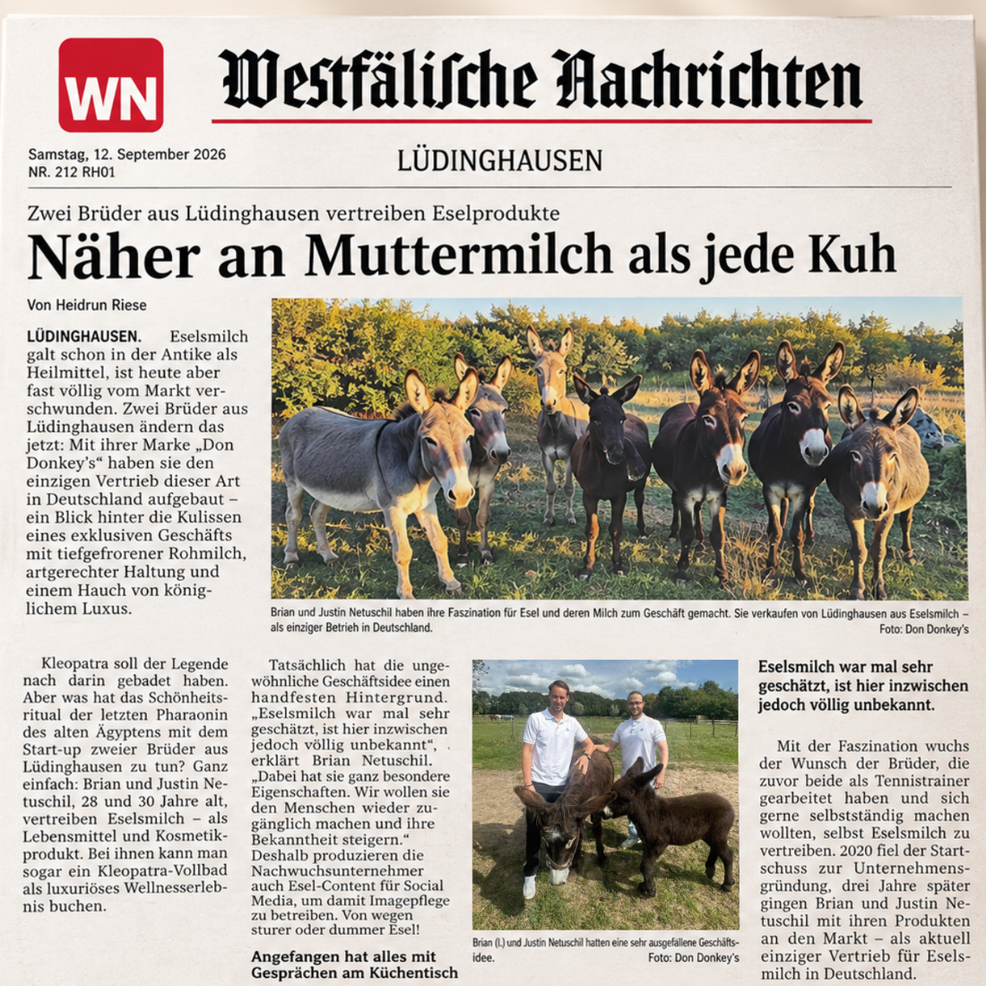 "Zwei Brüder aus Lüdinghausen vertreiben Eselprodukte"
