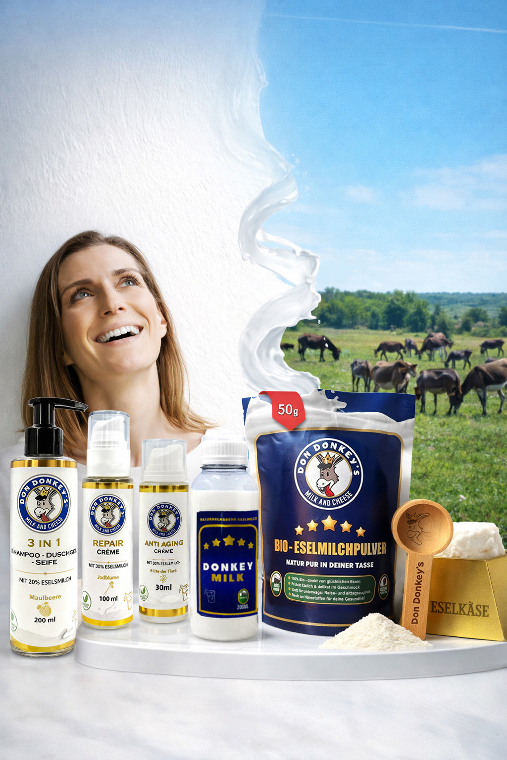 Eselsmilch Produkte von DON DONKEY'S — frisch und laborgeprüft