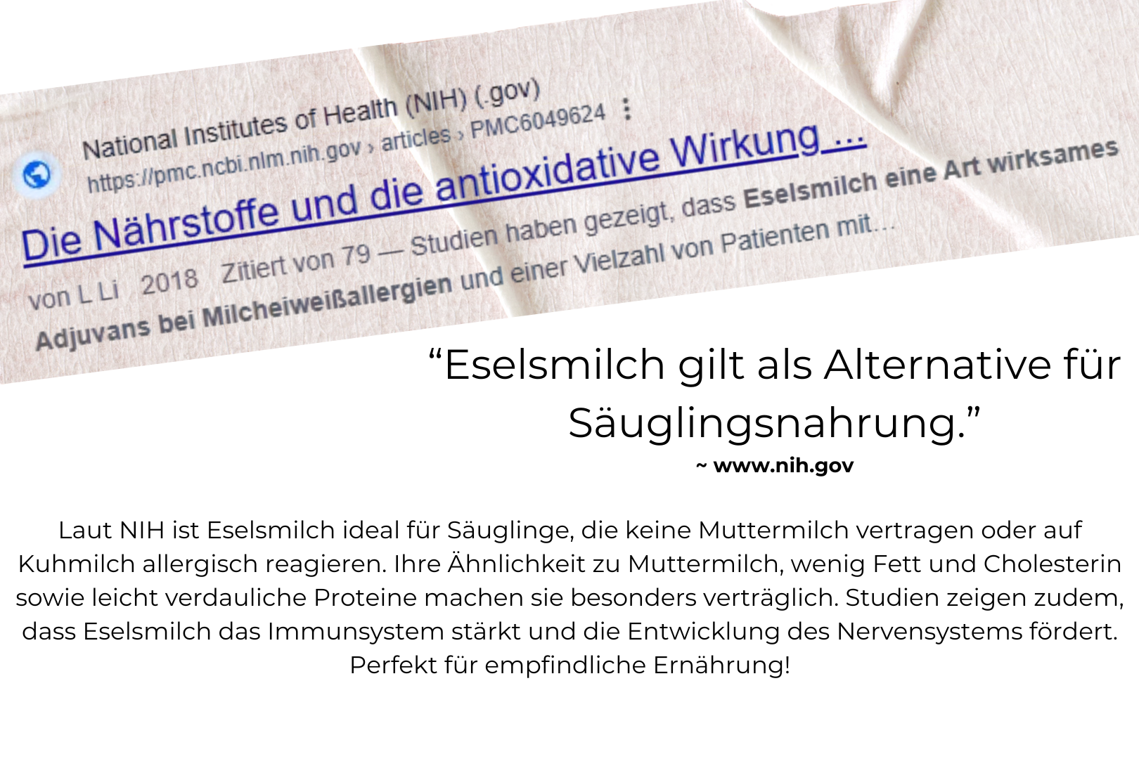 Auszug einer NIH-Studie über die Vorteile von Eselmilch für Säuglinge